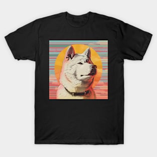 70s Akita Vibes: Pastel Pup Parade T-Shirt